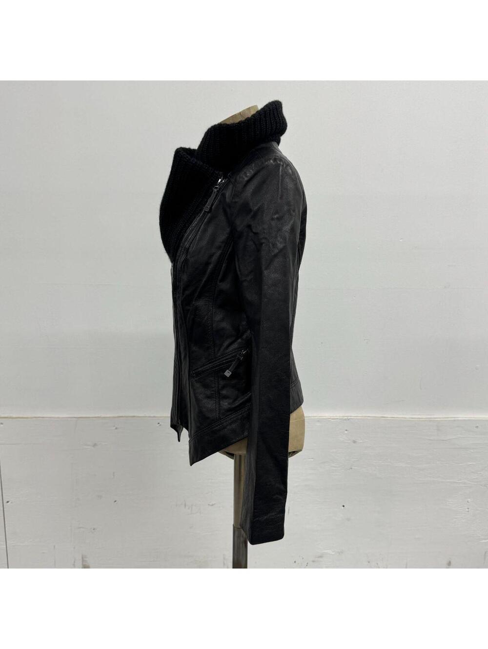 Vintage Black Funnel Neck Asymmetric Avant Garde Leather Jacket - Picture 5 of 7